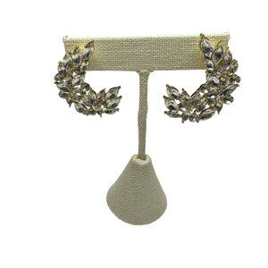 Sparkly Leaf Shaped‎ Crystal Marquise Accented Earrings Clear Rhinestone